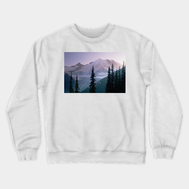 Mt Rainier As Seen At Sunrise Mt Rainier National Park Crewneck Sweatshirt by RhysDawson